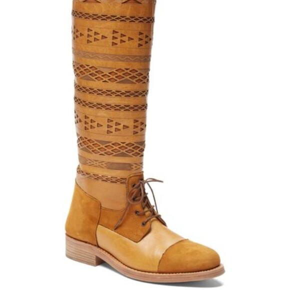 NWB Cobra Society Cognac Dania Leather & Suede Aztec Southwestern Boot Size 8 - Picture 1 of 14